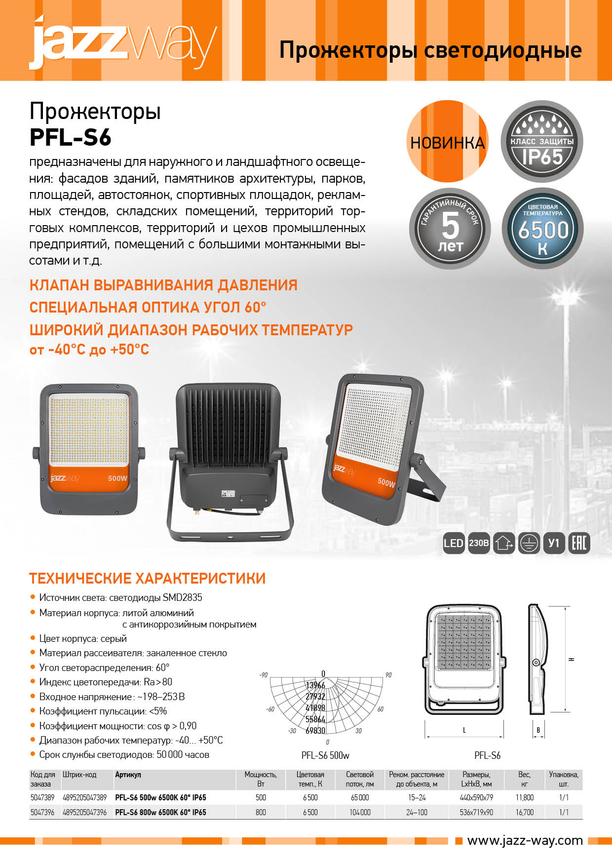 Прожектор светодиодный PFL-S6 800w