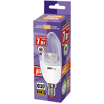 Лампа светодиодная PLED- SP CLEAR C37 7w CL 3000K 540 Lm E14 Jazzway