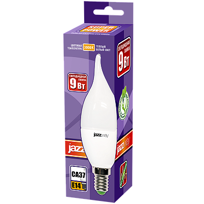 Лампа светодиодная PLED- SP CA37 9w E14 3000K-E Jazzway 