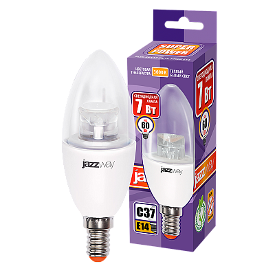 Лампа светодиодная PLED- SP CLEAR C37 7w CL 3000K 540 Lm E14 Jazzway
